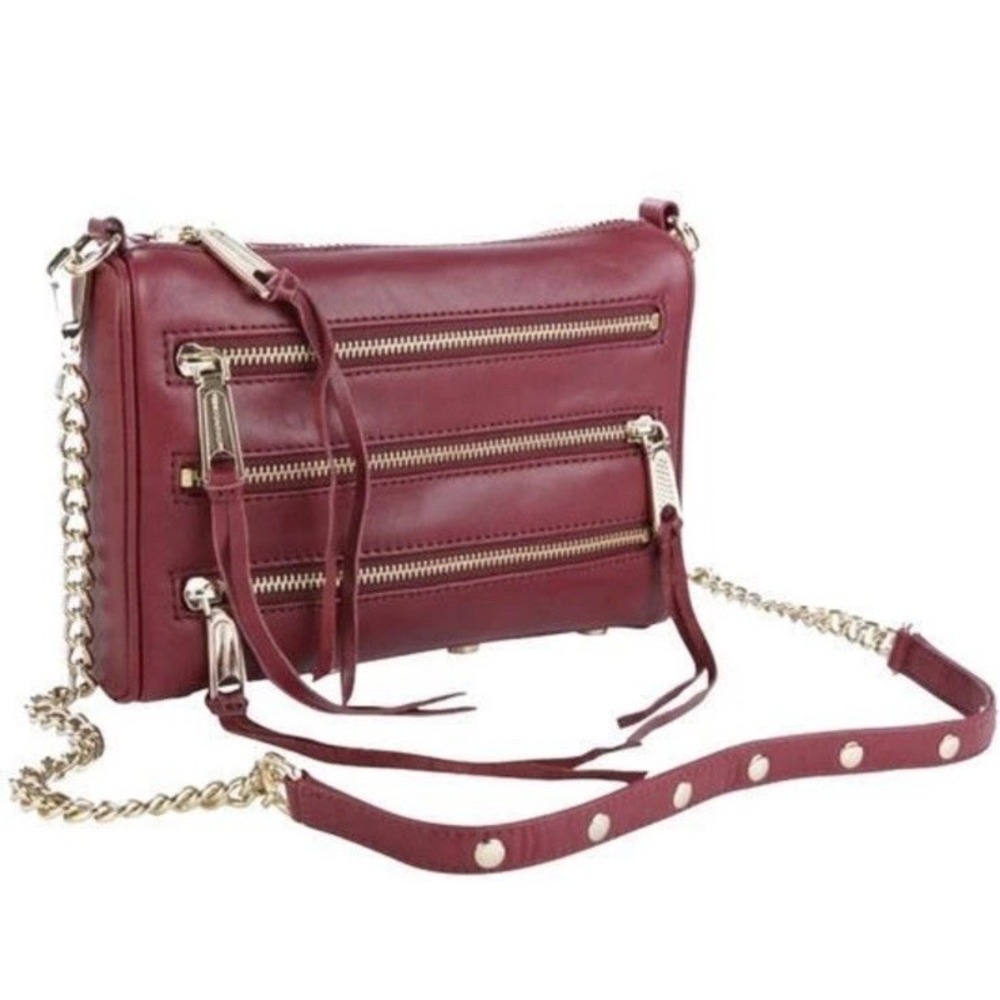 Rebecca Minkoff Handbag Mini Crossbody Zip Convertible Clutch Port Gold Metal